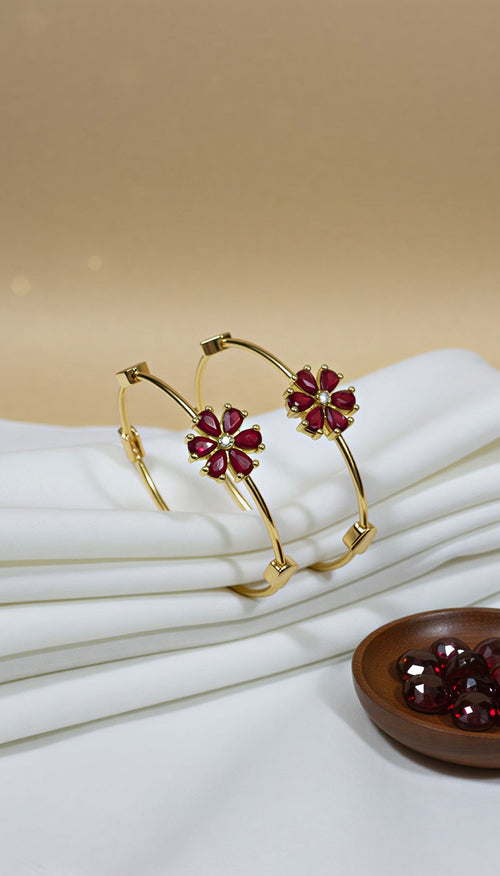 Elegant Ruby Floral Gold-Tone Bangles – Pair of 2
