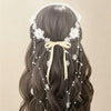Ethereal Floral & Pearl Cascading Suite – Romantic Ribbon Bow Hair Accessory