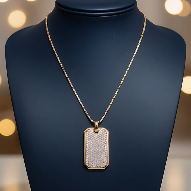 Pave Crystal Icon Pendant - Luminous Metallic Dog Tag Necklace [Lumina Luxe]