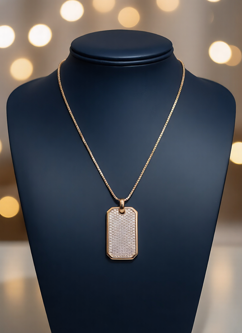 Pave Crystal Icon Pendant - Luminous Metallic Dog Tag Necklace [Lumina Luxe]