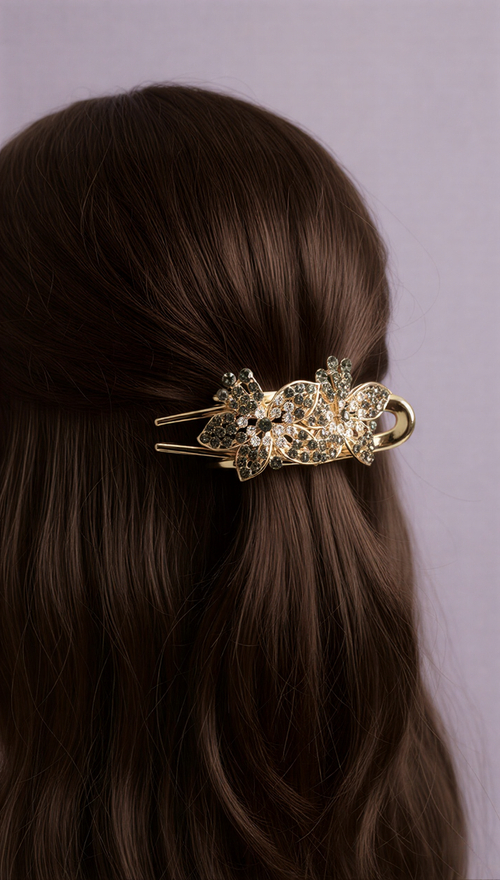 Exquisite Filigree Floral Hair Barrette – Shimmering Metallic Petal Clip.