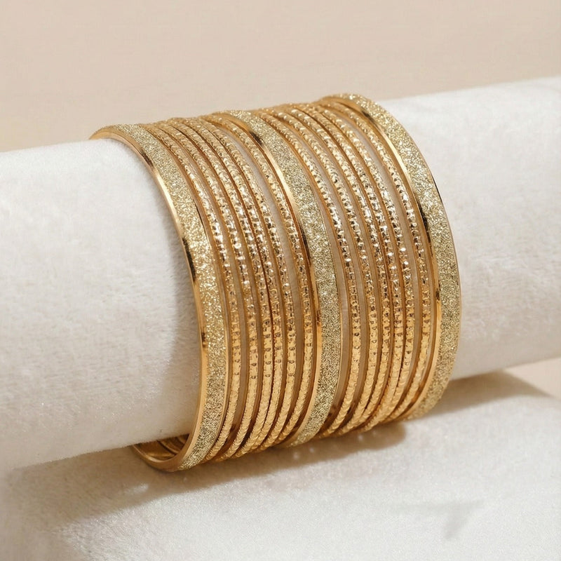 Honey-Toned Multi-Textured Bangle Set - Traditional Shimmering Chooriyan | One Jewellery Store