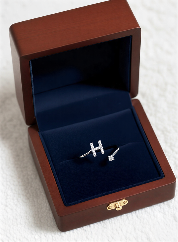 Imperial Initial 'H' Crystal Suite – Radiant Adjustable Boutique Statement Ring