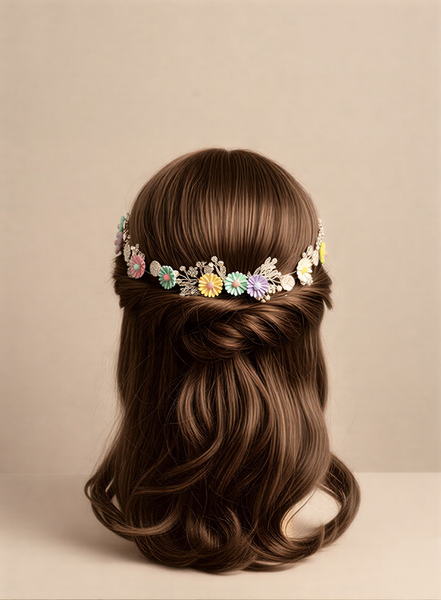 Vibrant Crystal Bloom Floral Suite – Artisanal Multi-Colored Hair Vine Accessory