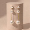Elegant Triangle Pearl Double Drop Earrings – High-Shine Finish