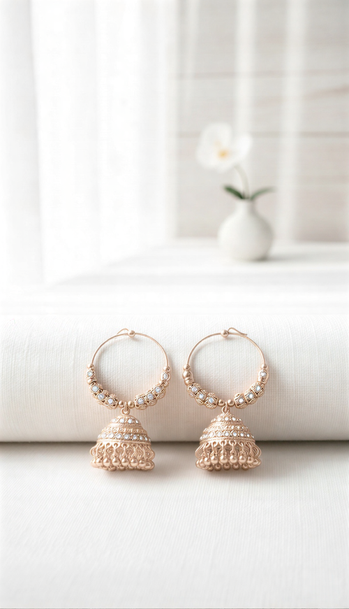 Royal Gold Filigree Jhumka Hoops – Traditional Artisan Statement Jewelry