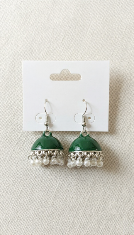 Minimalist Patterned Jhumka Earrings – Sleek Metallic Drop Design