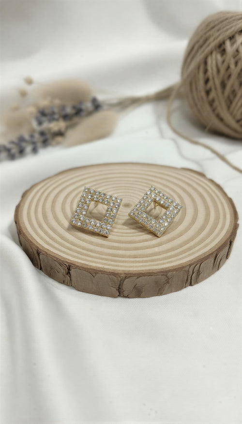 Classic Crystal Teardrop Stud Earrings – Elegant Open-Frame Pavé Dangles