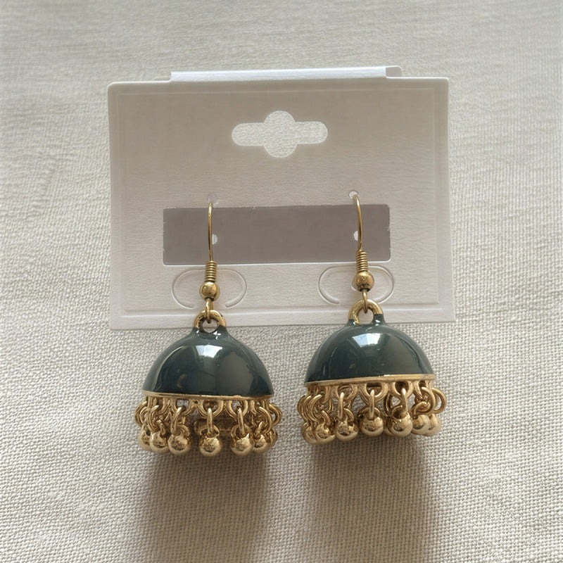 Metallic Engraved Jhumka Earrings – Traditional Patterned Drop Earrings.