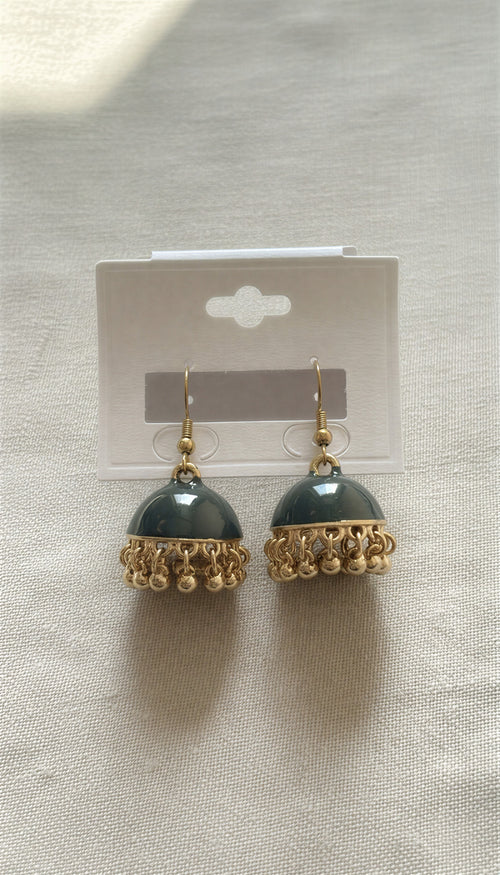 Metallic Engraved Jhumka Earrings – Traditional Patterned Drop Earrings.