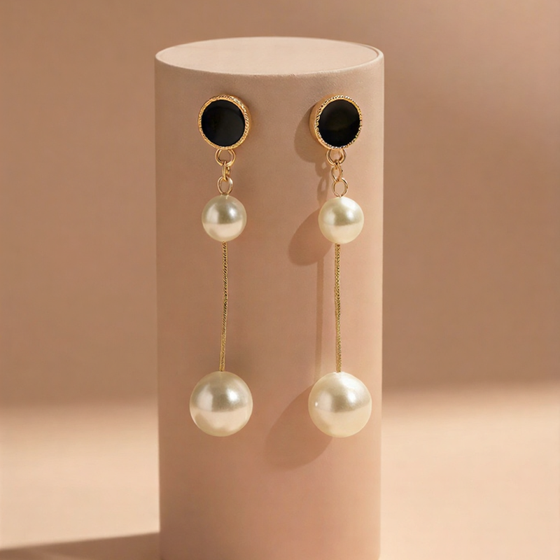 Elegant Pearl Double Drop Earrings – Signature Golden Collection