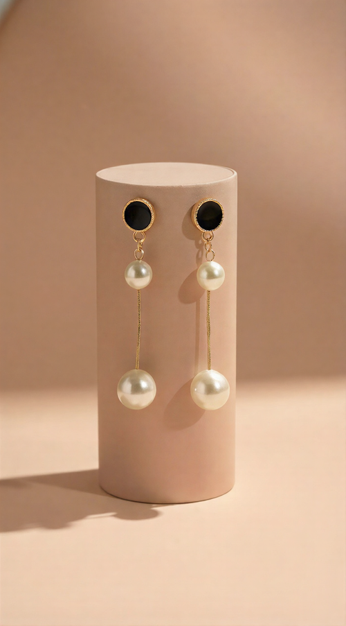 Elegant Pearl Double Drop Earrings – Signature Golden Collection