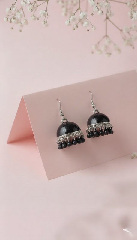 Metallic Engraved Jhumka Earrings – Traditional Patterned Drop Design