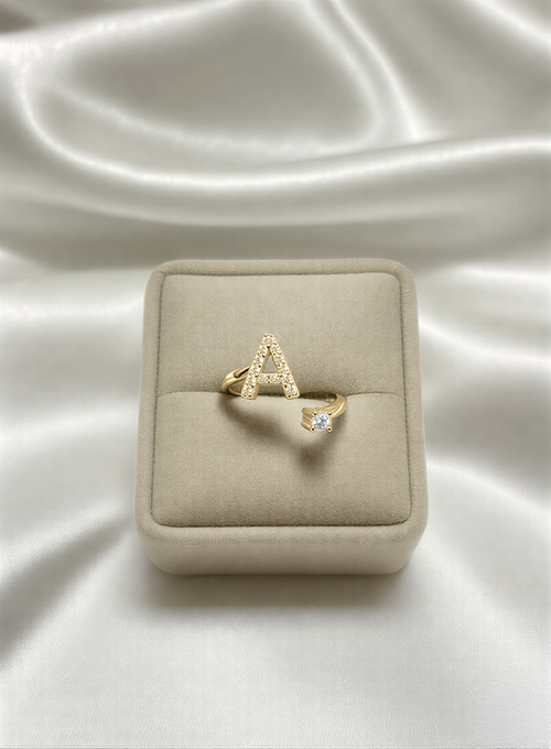 Imperial Initial 'A' Crystal Suite – Radiant Silver-Tone Adjustable Statement Ring