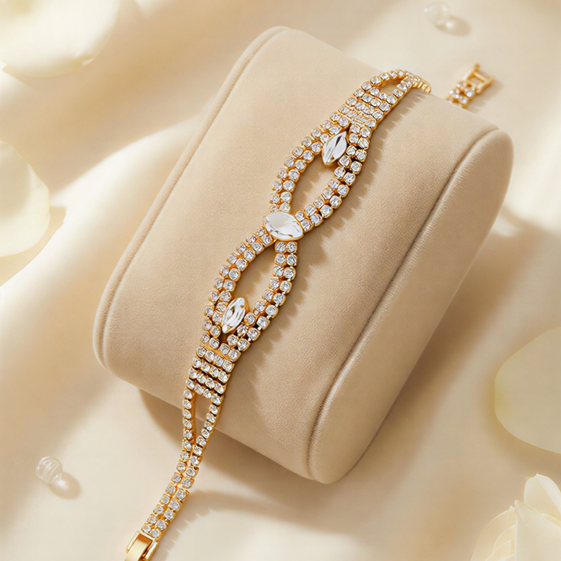 Dazzling Gold-Tone Floral Bracelet – Multi-Strand Crystal Studded Cuff