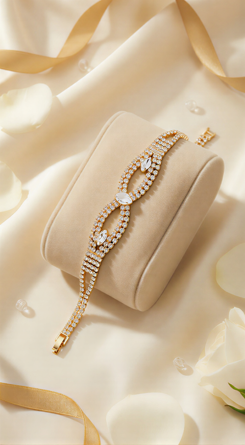 Dazzling Gold-Tone Floral Bracelet – Multi-Strand Crystal Studded Cuff