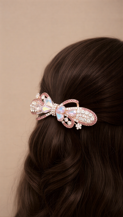 Exquisite Filigree Floral Hair Barrette – Shimmering Metallic Petal Clip .