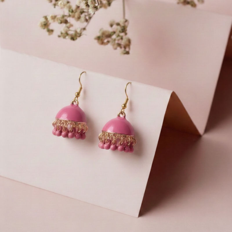 Sculpted Metallic Jhumka Earrings – Bold Textured Fashion Drops.