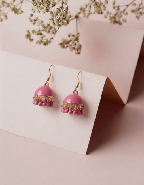 Sculpted Metallic Jhumka Earrings – Bold Textured Fashion Drops.