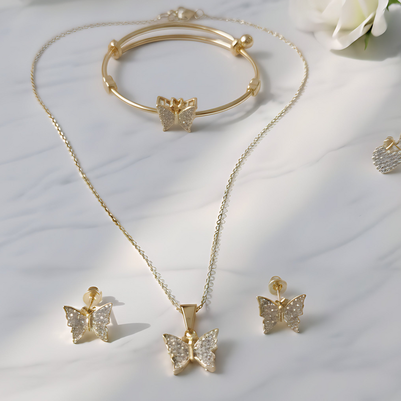 Crystal Butterfly Necklace, Earrings & Bangle Set